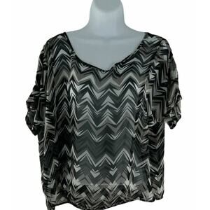 Ambiance Apparel Women's Sheer Blouse Geometric Print Top Size Medium